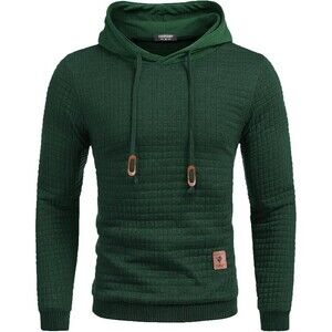 Coofandy Hoodie Men's Size Medium Quilted Pullover Waffle Knit Casual Sweatshirt